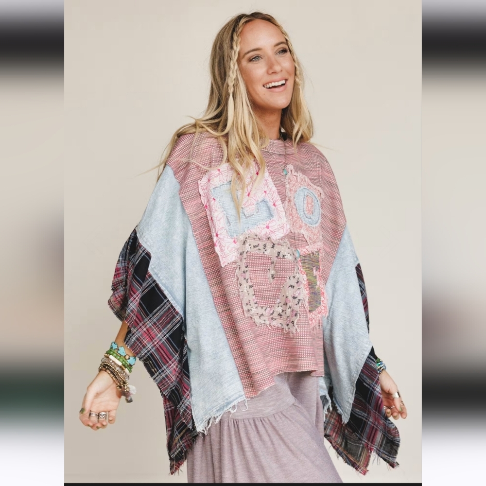 Three Bird Nest Multicolor Patchwork Poncho